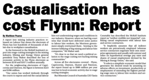 Gladstone Today article with the headline 'Casualisation has cost Flynn: Report'