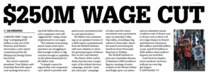 Newcastle Herald article with headline '$250 WAGE CUT'