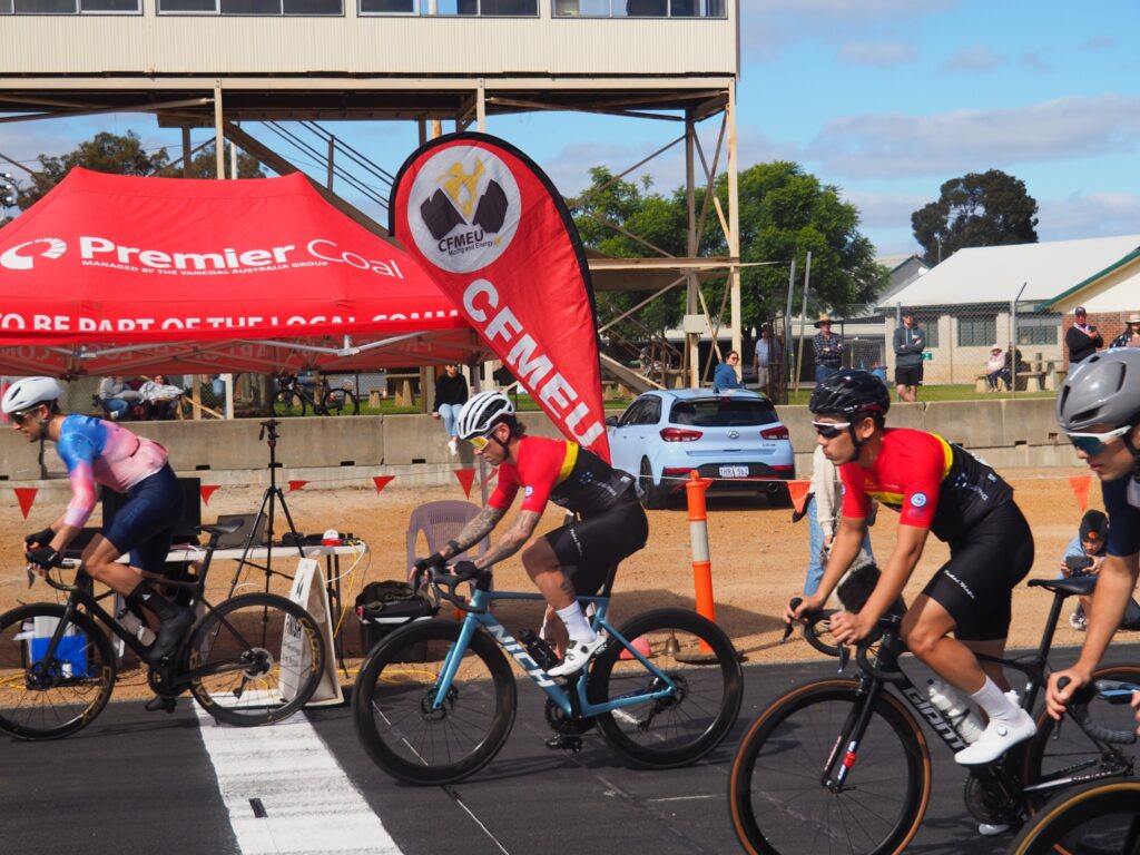 Racing cycles finishing a race
