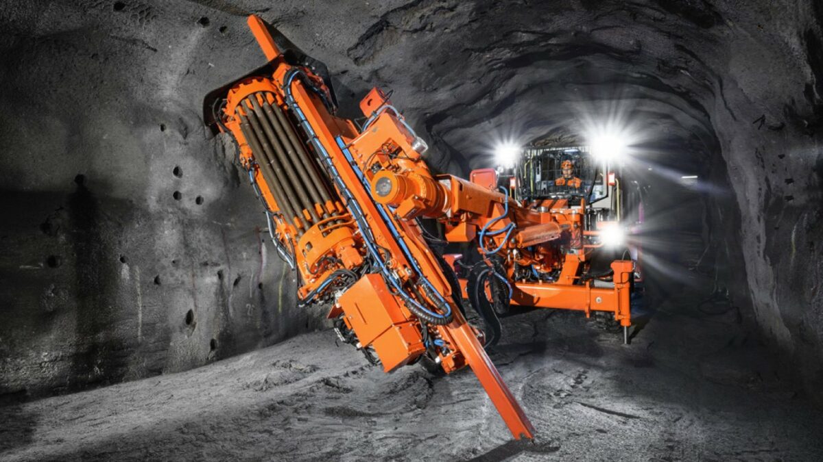 Mining drill in an underground mine operated by a miner.