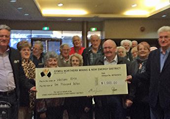 Retired members with large novelty cheque to the amount of $1000